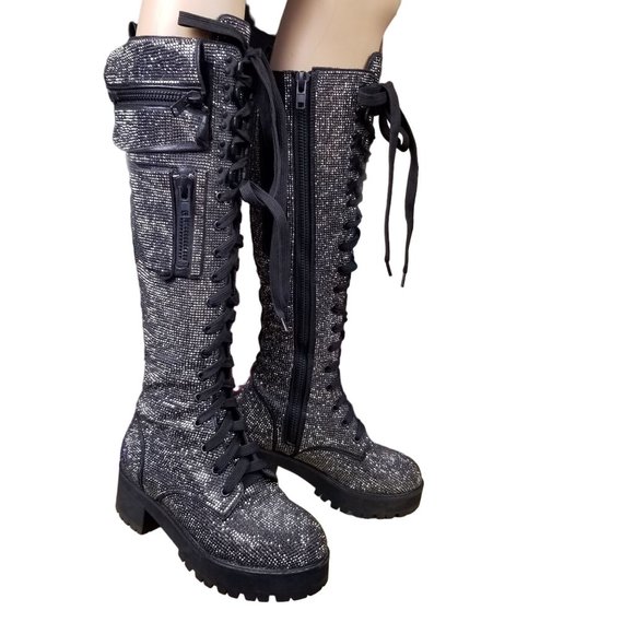 Dolls Kill Shoes - Club Exx Bling Brigade Pocket Combat Boots size 7